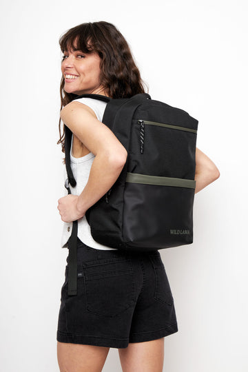 Mochila Nera Reciclada Negra con Verde - 0