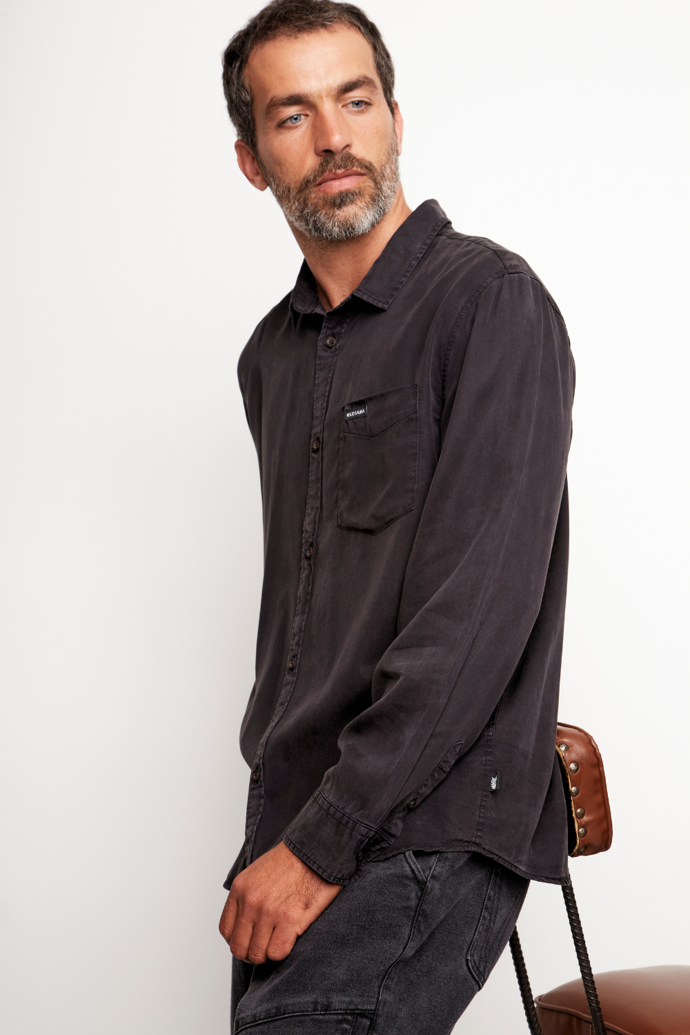 Camisa Jim Tencel Negra Hombre - 0