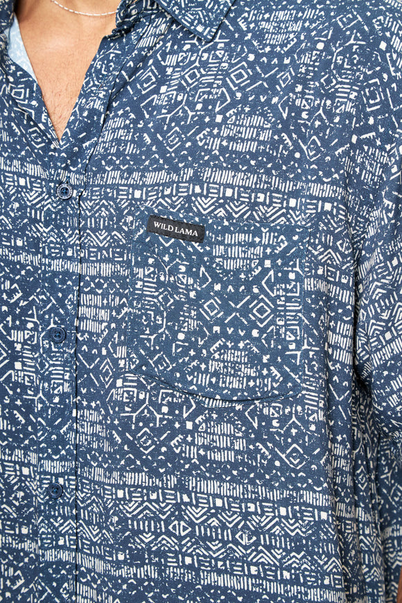 Camisa Mero Tribal Azul Hombre ECOVERO™