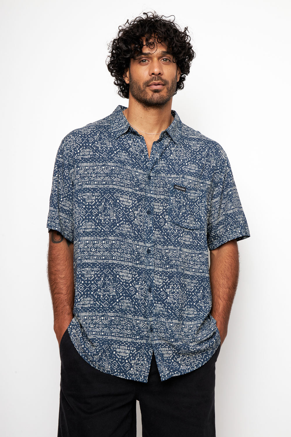 Camisa Mero Tribal Azul Hombre ECOVERO™ - 0