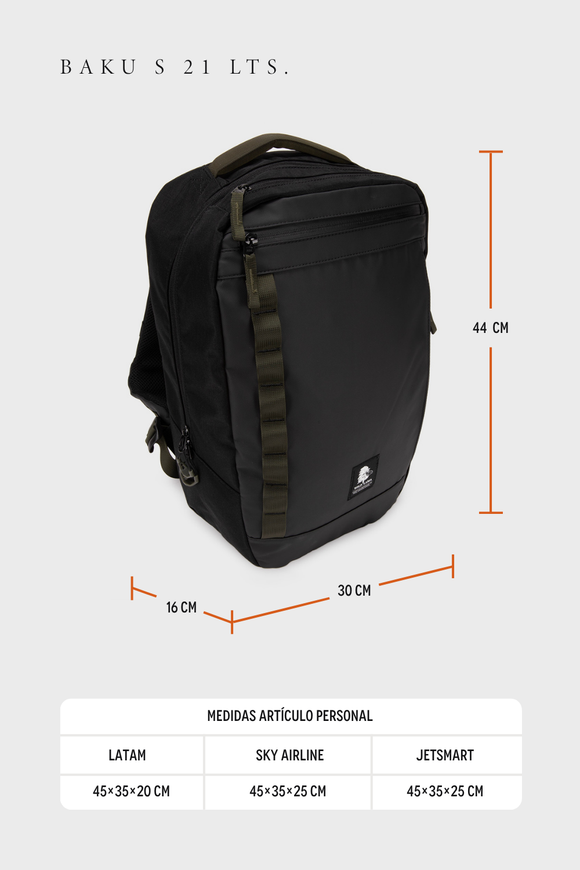 Mochila Travel Baku S Reciclada Negra 21L.