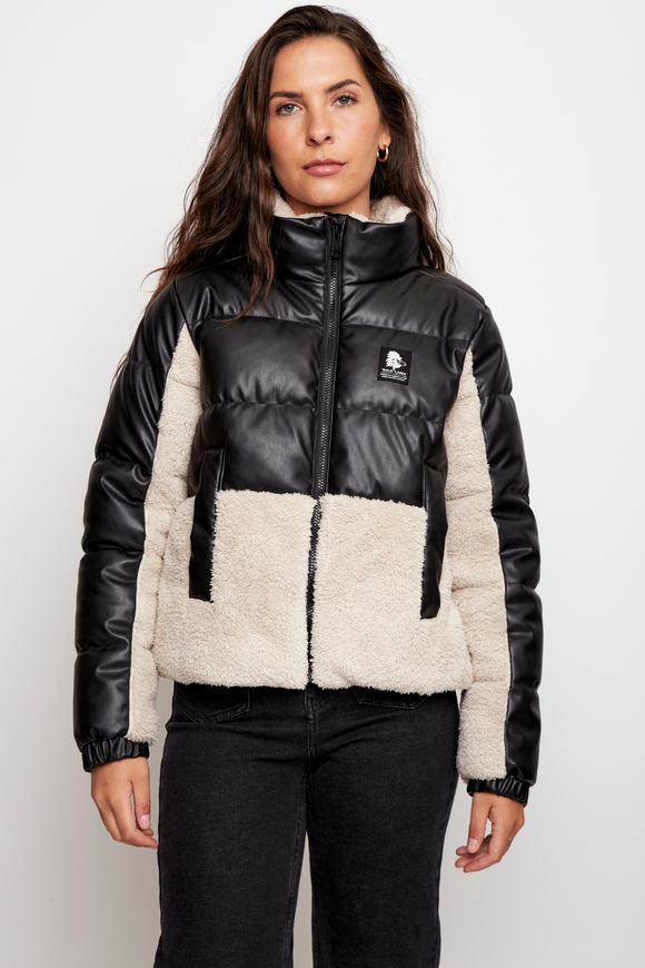 Parka Tala Reciclada Negro y Beige Mujer